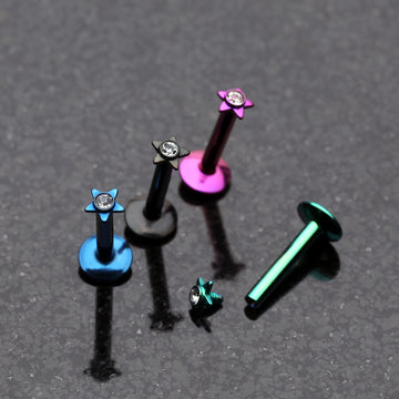 Detail View 1 of Colorline Sparkle Star Top Internally Threaded Labret-Blue/Clear